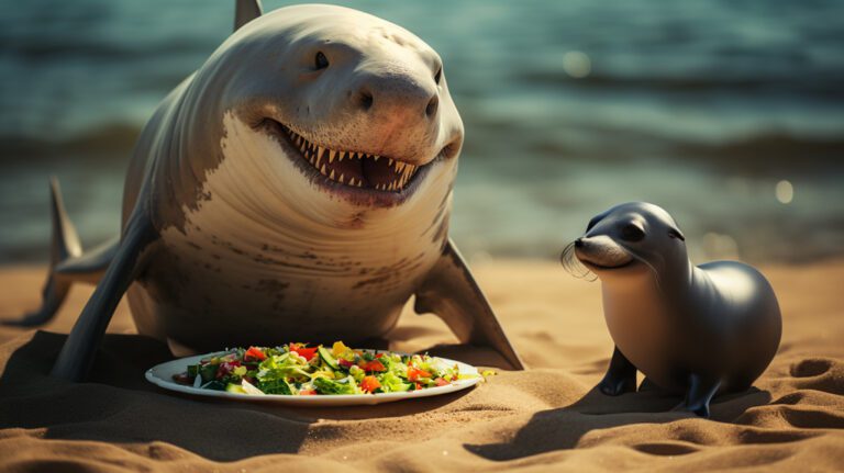 Shark and sea lion next to each other